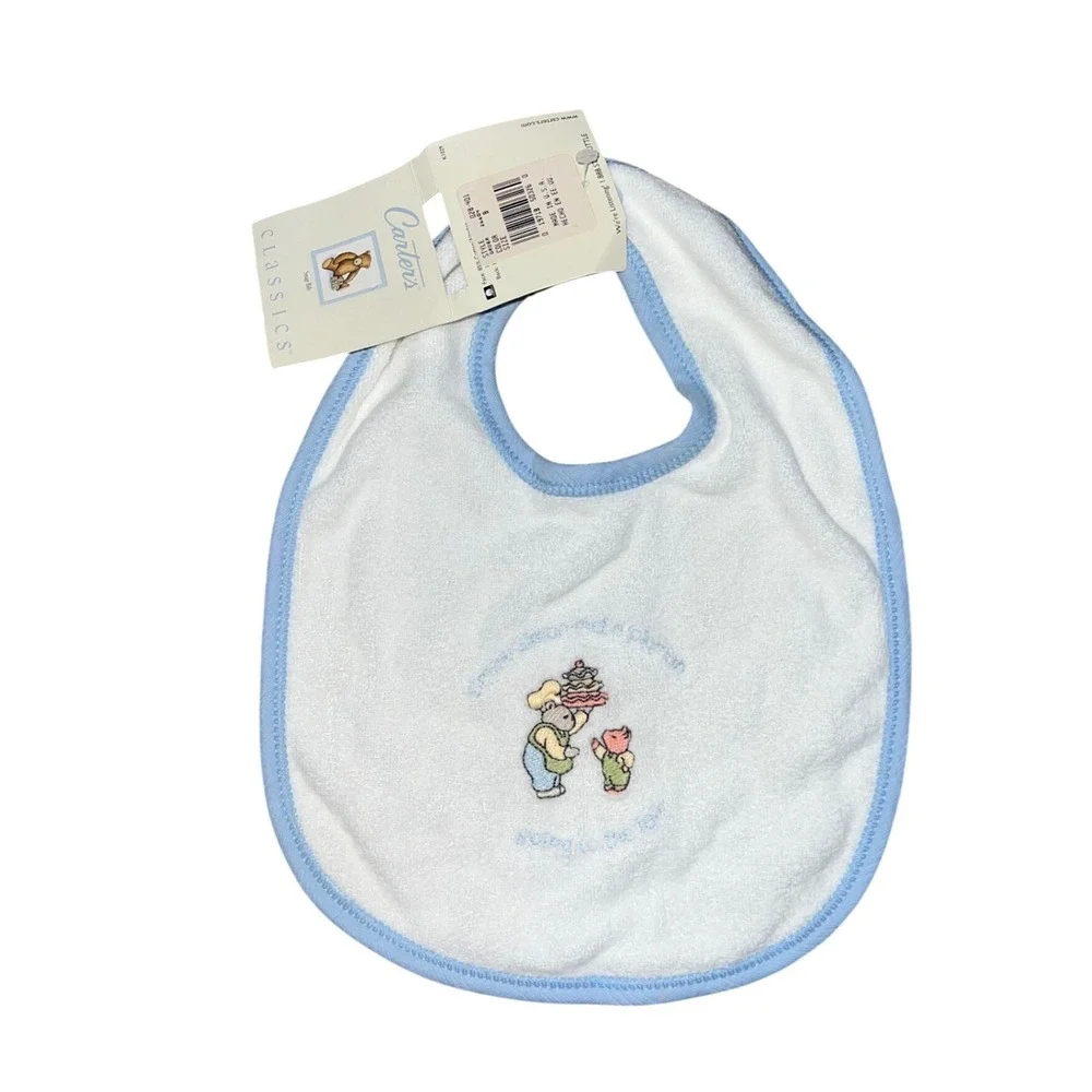 Carters Classics Vintage Baby Snap Bib White Blue Nursery Rhyme Simple Simon NWT